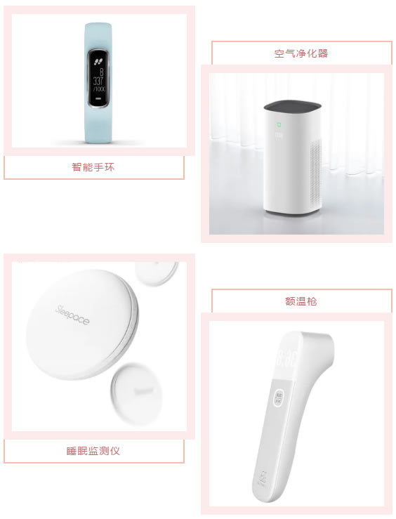 智能手環(huán)、空氣凈化器、睡眠監(jiān)測儀、額溫槍